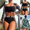 Women Swimsuit High Waist Bikini Set Three Pieces Set Bikini Women Sexy Cover Up Beach Bathing Suits Swimwear