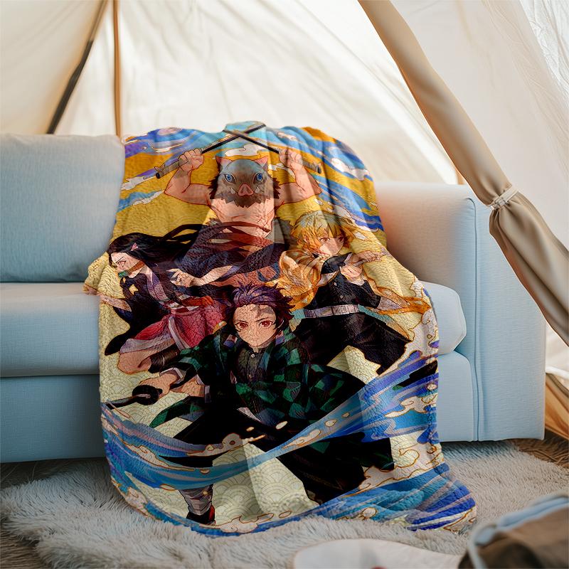 Demon Slayer Theme Printed Blanket - Perfect for Couch, Bed, Travel & Outdoor Use | Machine Washable, Cozy & Durable.