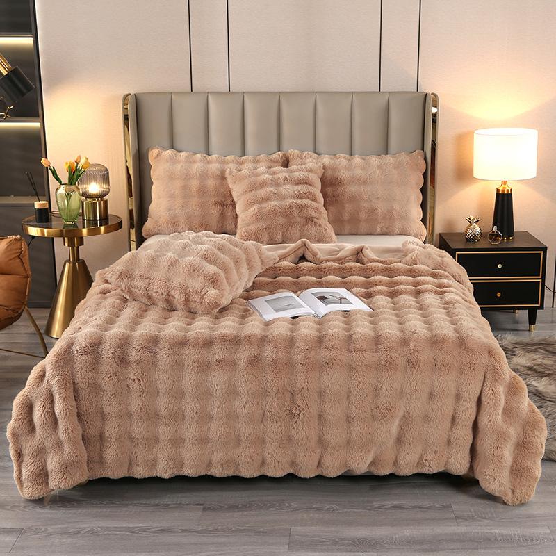 Winter Rabbit Fur Thickened Double Layer Warm Sofa Napping Blanket Synthetic Fur Blanket