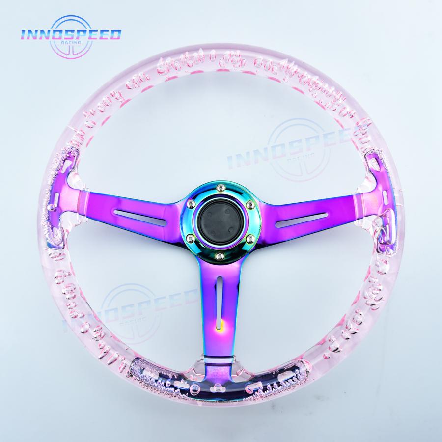 14inch Universal Transparent Acrylic Steering Wheel Neo Chrome JDM Racing Sport Steering Wheel for Game