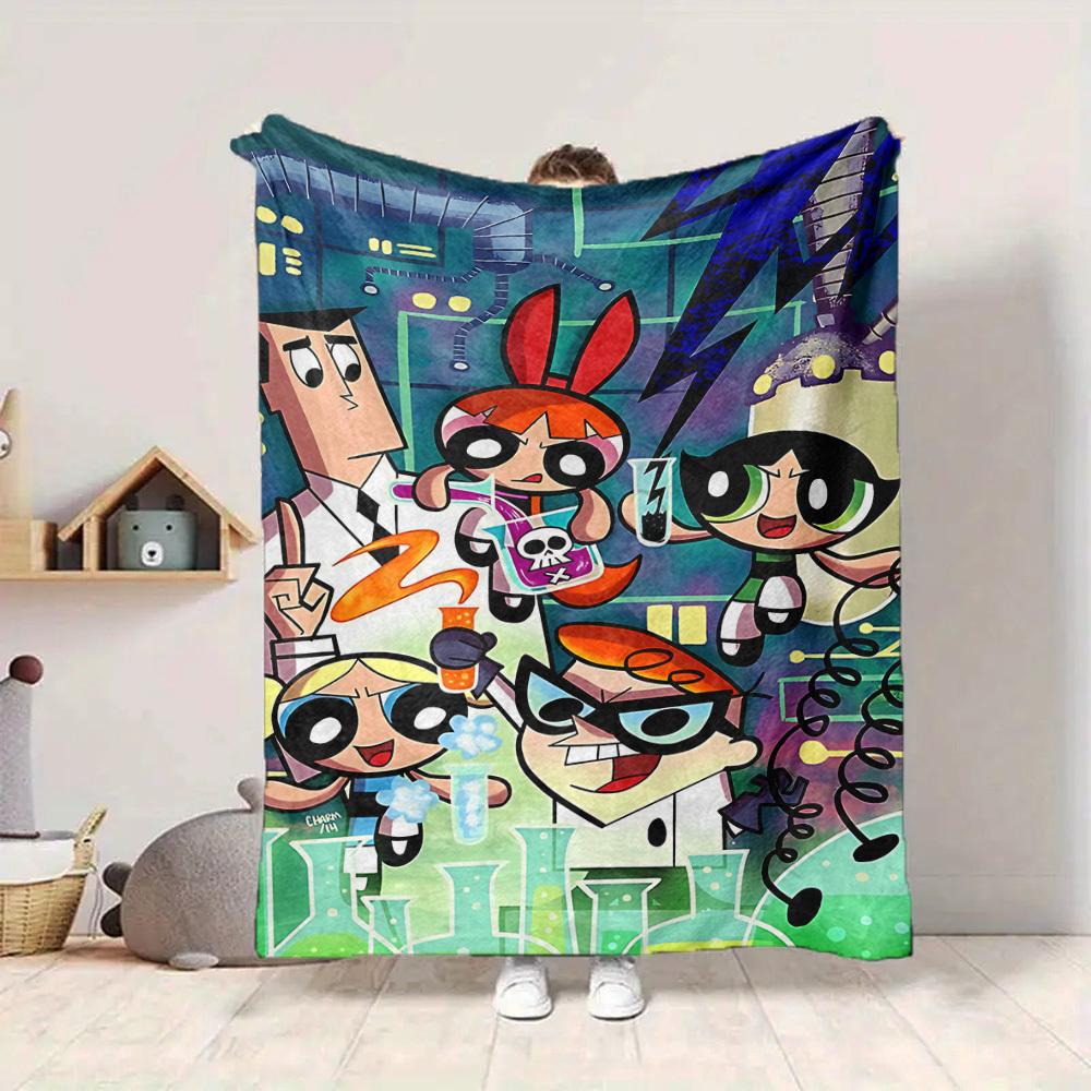 1pc Powerpuff Girls Flannel Throw Blanket HD Printed Lightweight Soft Warm All Season Blanket for Sofa, Bed, Travel, Camping Machine Washable