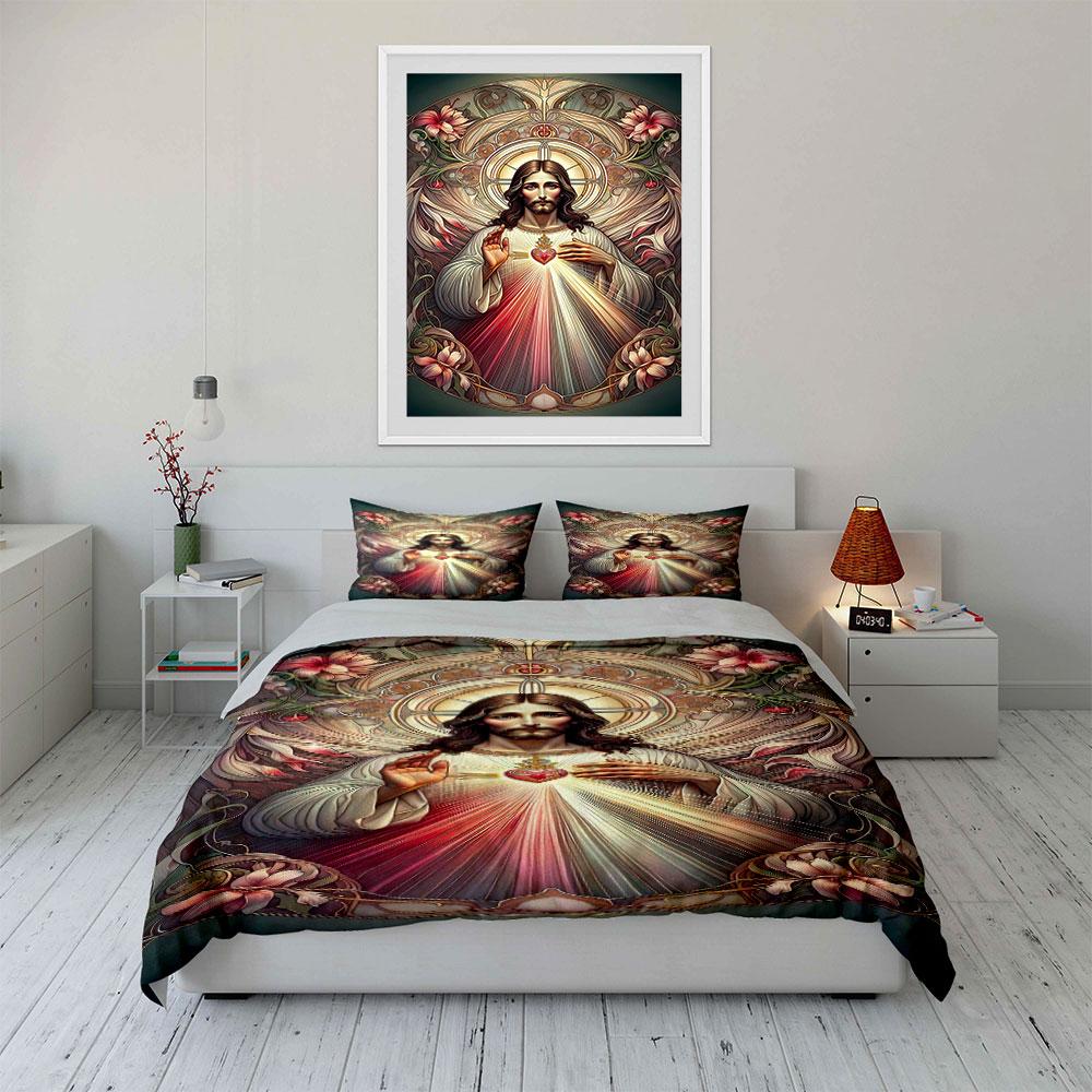 Sacred Heart and flowers. Bedding sets Duvet cover sets Duvet covers Pillowcases(1 * Duvet Cover 2 * Pillowcases without duvet insert)