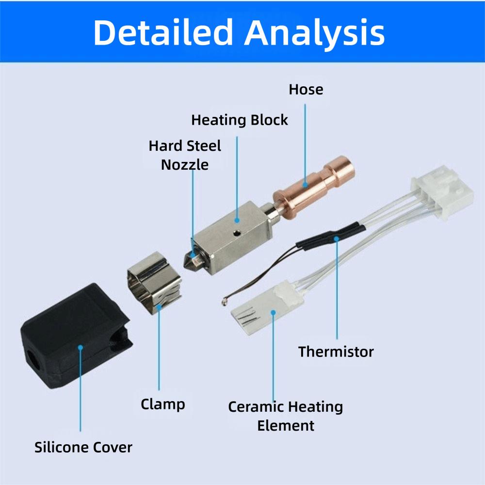 0,2 мм 0,4 мм 0,6 мм 0,8 мм 1,0 мм Комплект экструдера с печатающей головкой Hot End для Anycubic Kobra S1