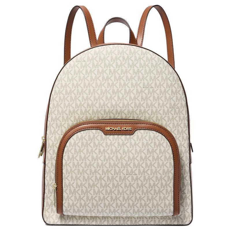 Michael Kors Сумка-рюкзак Jaycee с логотипом для пресбиопии на молнии, Искусственная кожа, Школьная сумка, Рюкзак, Женская, Бежево-коричневая