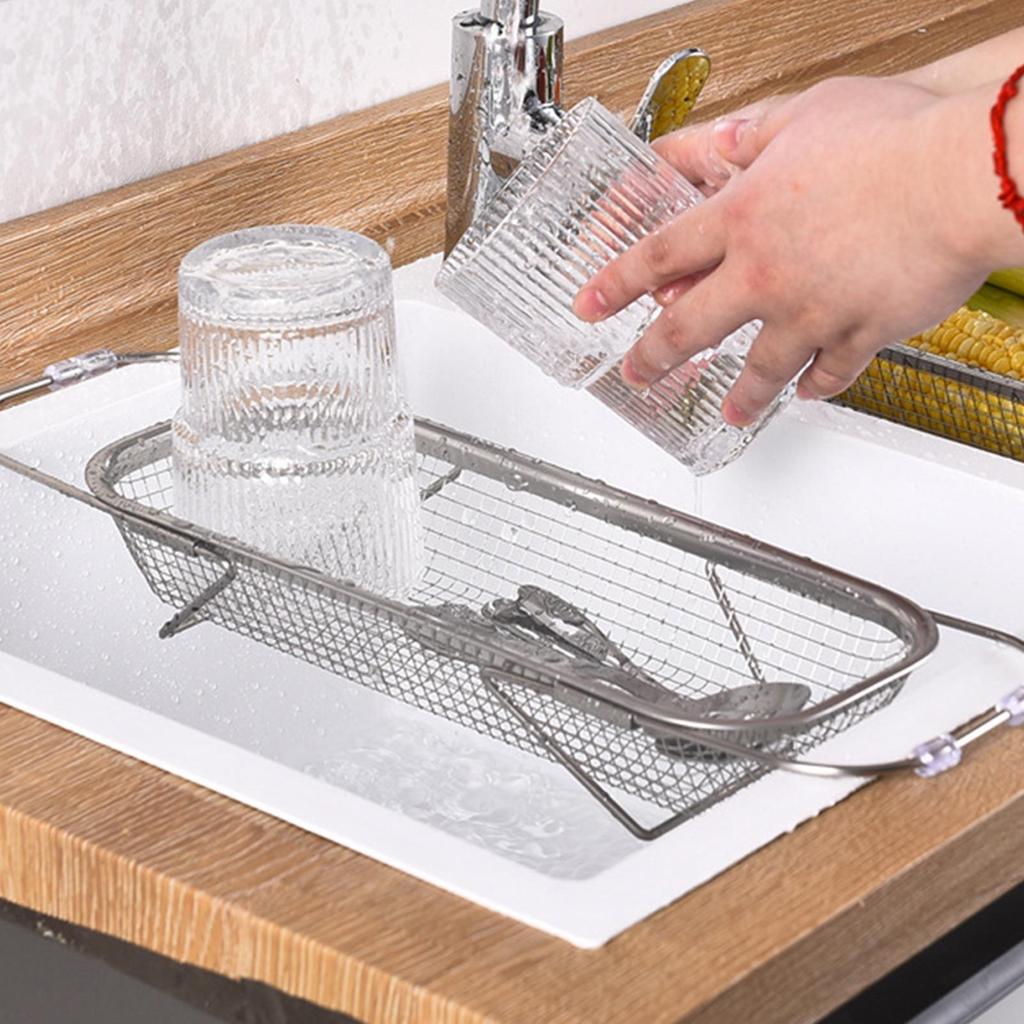 Over The Sink Colander Stainless Steel Extendable Draining Container Kitchen Fruit Colanders For Kitchen Apartment Home Cooks