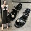 Французские шлепанцы на толстом каблуке женские летние новые интернет-знаменитость с юбкой стразы сандалии женские универсальные с открытым носком римские сандалии