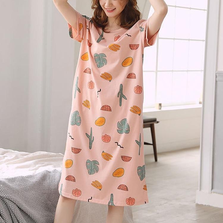 Summer Short Sleeve Night Dress Kawaii Printed Casual Pajamas Dresses