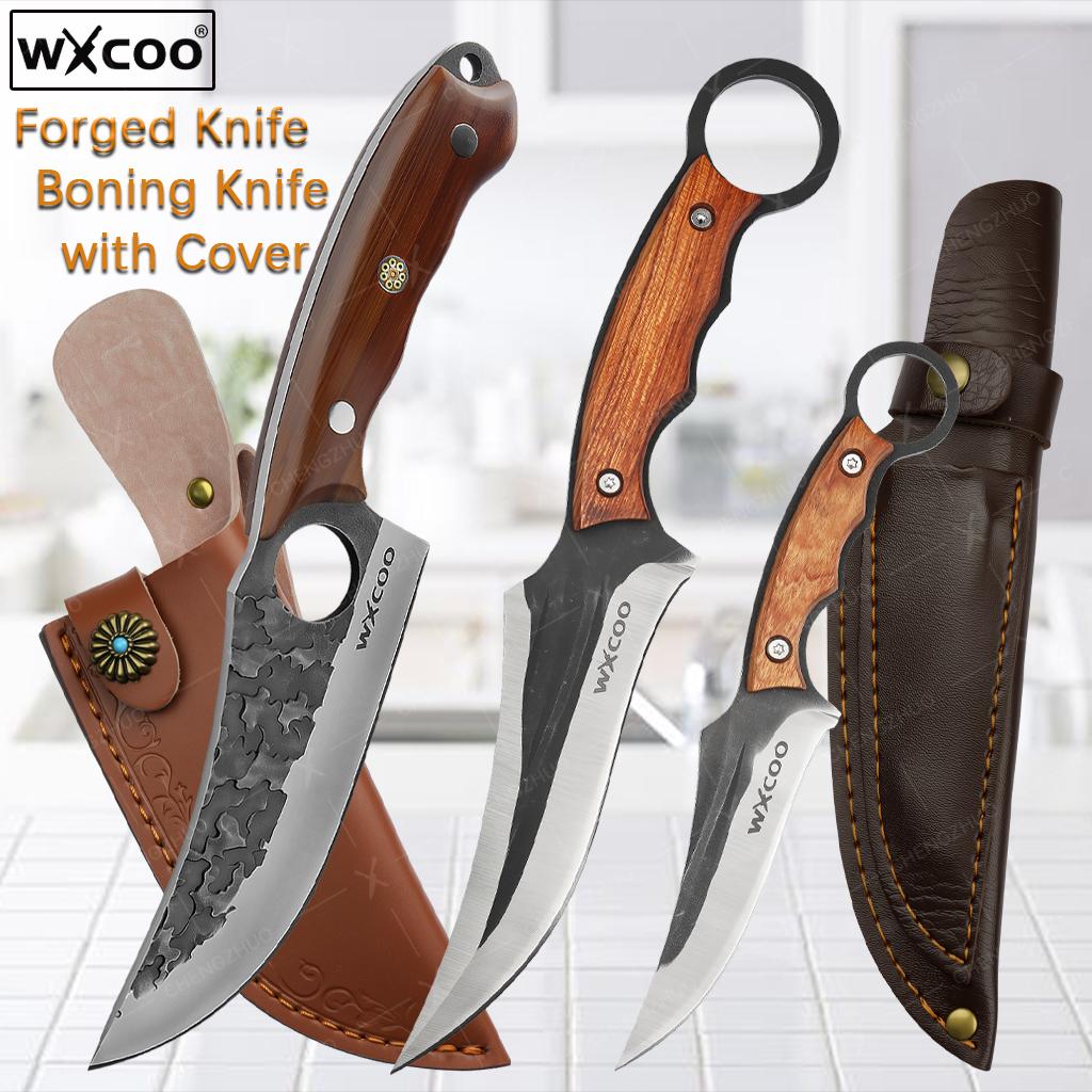 Профессиональный нож для мяса Кованый нож для разделки Нержавеющая сталь Топор Кухонный нож шеф-повара Ножи для мяса, рыбы, фруктов с чехлом