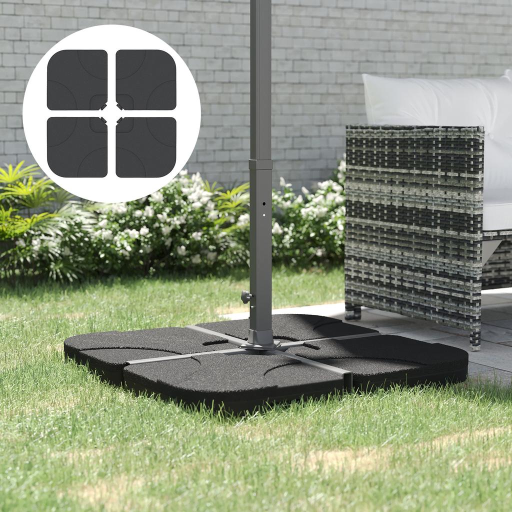Set Of 4 Umbrella Stand Base Weight Square With Handle For Umbrella Fill With Water Up To 60 Kg Or Sand Up To 72 Kg 50 X 50 X 8 Cm High Density