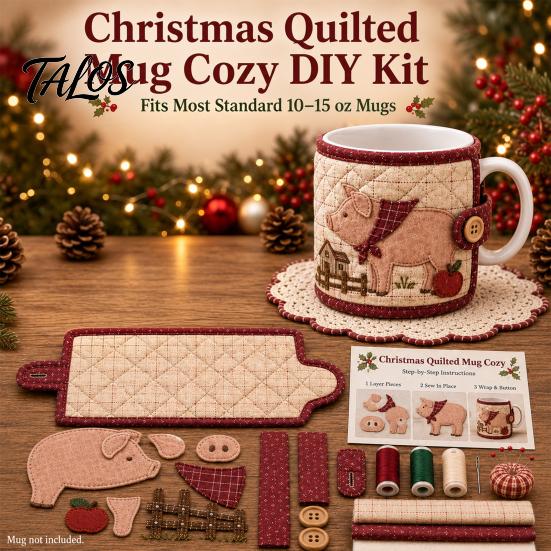 Handmade Coffee Cup Wrap Farmhouse Friends Mug Cozy Sewing Kit, DIY Animal Sleeve Craft, Easy Patterns for Beginners Project with Festive Patterns,