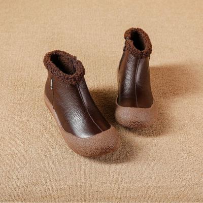 Кожаные теплые хлопковые ботинки короткие ботинки первый слой коровьей кожи мягкая подошва мягкая поверхность зимние нескользящие износостойкие толстая подошва увеличивающие рост