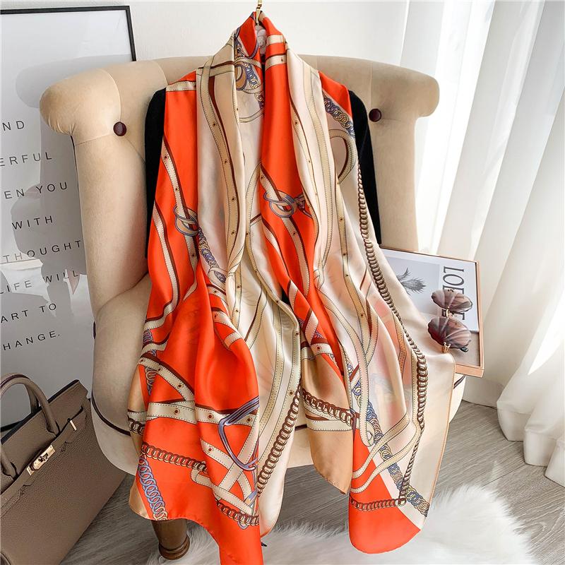 Big Size Women Scarf Spring Silk Hijabs Floral Print Shawls and Wraps Ladies Pashmina Bandana Foulard Soie Scarves