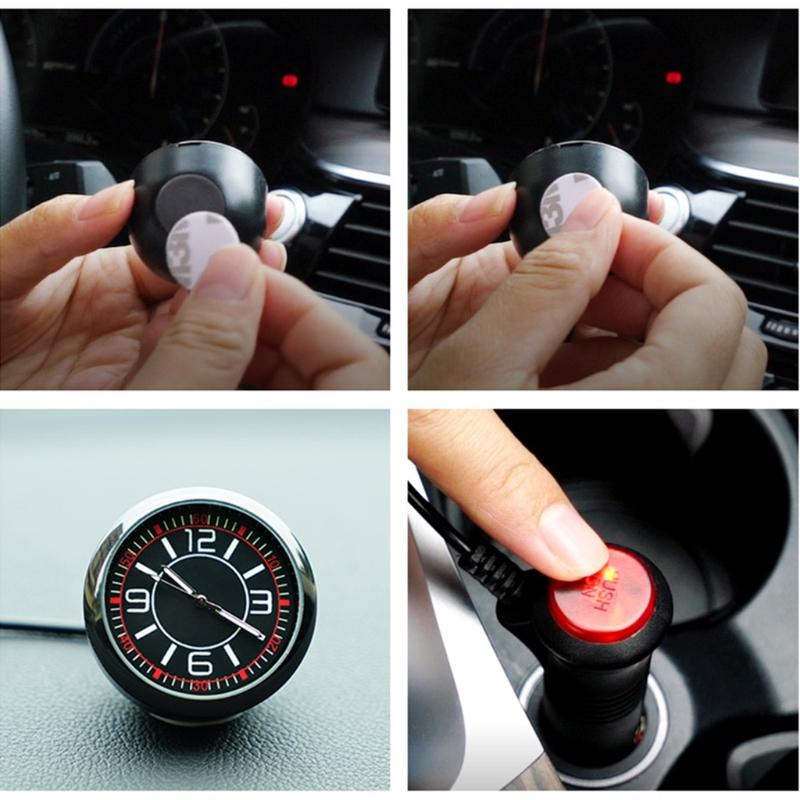 Car Dashboard Clock Universal Quartz Luminous Clock Glass Mirror Car Stick-on Clock Watch Automotive Accessories