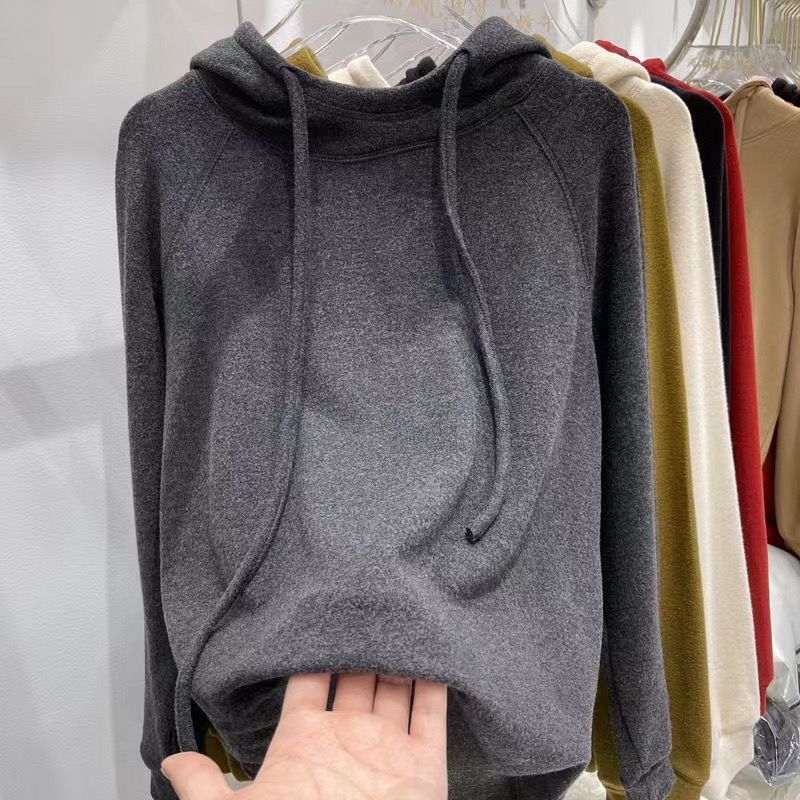 Padded Hoodie Female Warm Thick Large Size Loose Autumn Winter Solid Color Sweater Casual Tops