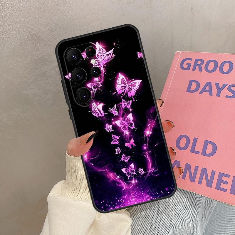 Black Beautiful Butterfly Case For Samsung Galaxy S24 Ultra S20 S21 S22 S23 S25 Ultra S9 S10 Plus S25 FE Cover Coque