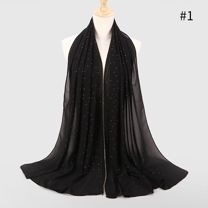 Lain Pearl Bubble Шифон Алмазный Стразы Шаль Шарф Высококачественный Мерцающий Бисер Повязка На Голову Обруч Фуляр Мусульманский Хиджаб Sjaal