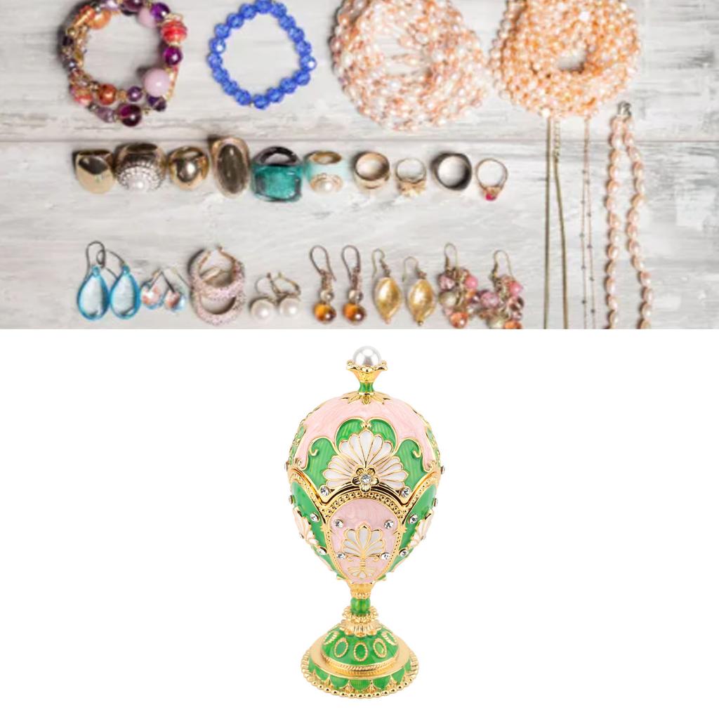 Шкатулка в форме пасхального яйца, ручная роспись, декоративные стразы, сплав, шарнирная, эмалированная, для колец, ожерелий