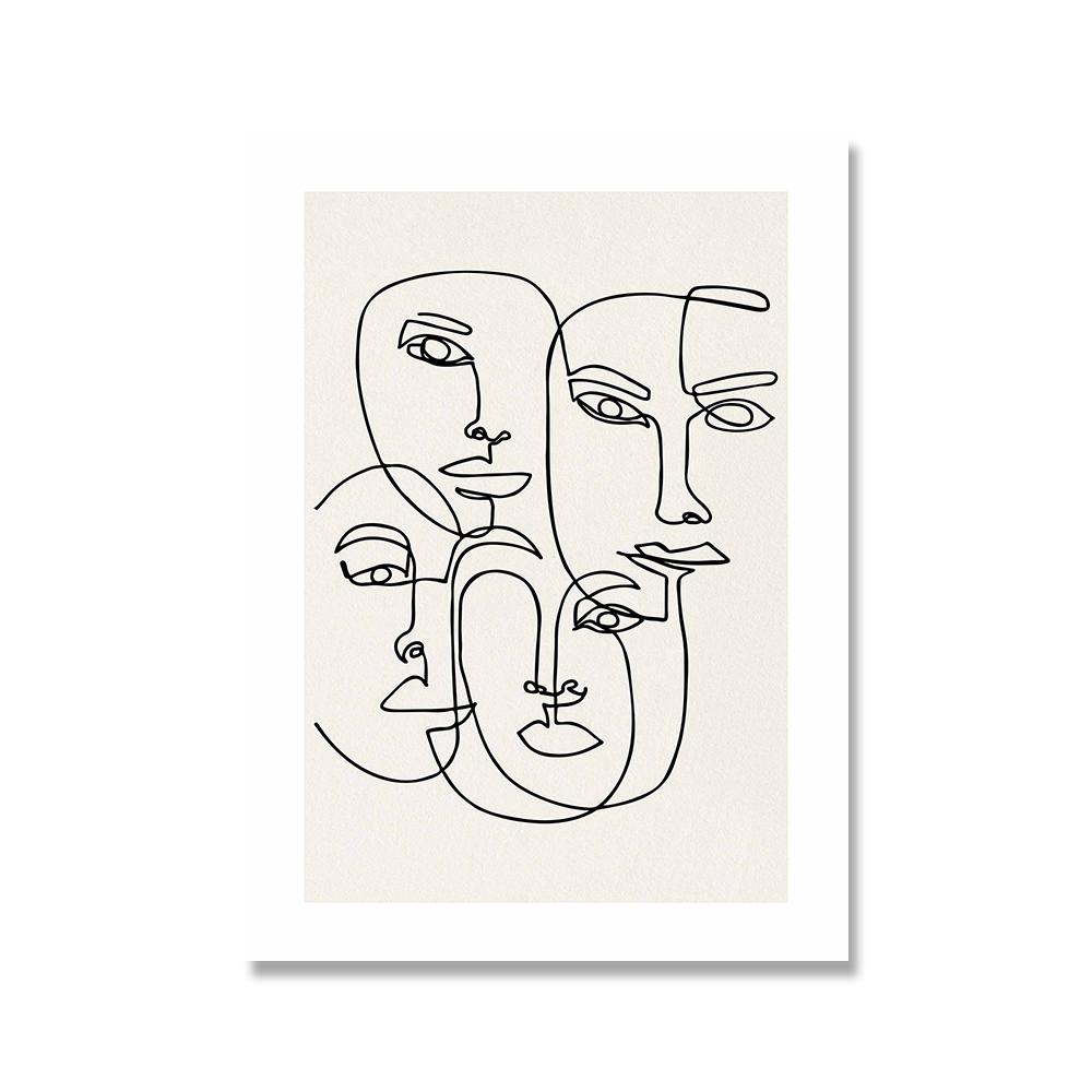 Абстрактные линии лица Галерея искусства Постер Бежевый Черный Холст Картина Модные Бохо Картины Декор Стены Комнаты Интерьер Украшения Дома