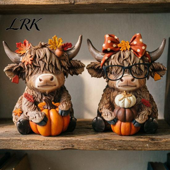 Woodcraft Осенний Декор 2 ШТ. Осенний Орнамент с Шотландской Коровой, Деревянное Украшение на День Благодарения, с Фигурками Изящные Детали Фигурка, для Дома