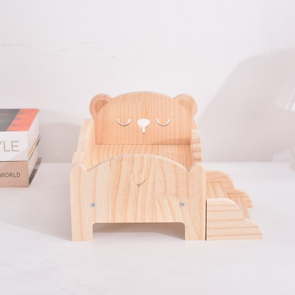 С лестницей Кукольная миниатюрная кровать Свинья Кролик Кукольный домик Игрушечная кровать Изысканная деревянная мини-кровать BJD куклы