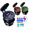 60W Car Charger QC3.0 Dual USB Fast Car Charger with Touch Switch&Led Light 12V/24V Quick Charge Adapter