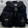Prada Ткань Нейлон Рюкзак Рюкзак Daypack Кожа Черный Женский Треугольная Пластина с Логотипом