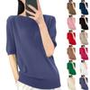 Women's Fashion Loose Knit Sweater Bottom Shirt Round Neck Pullover Half Sleeve Solid Color Top