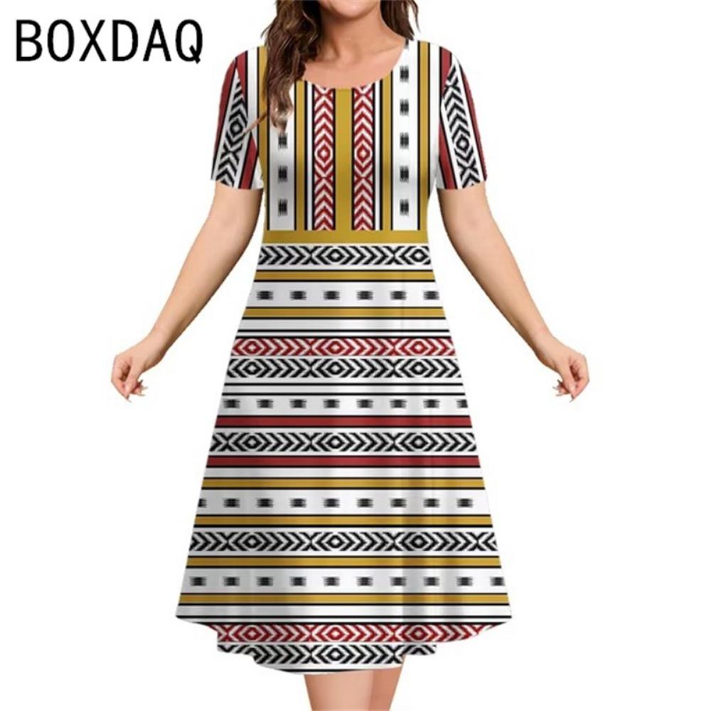 Элегантное А-силуэтное платье 3XL, женское, с коротким рукавом, круглым вырезом, повседневное, с винтажным этническим стилем, оверсайз, с принтом в виде букв
