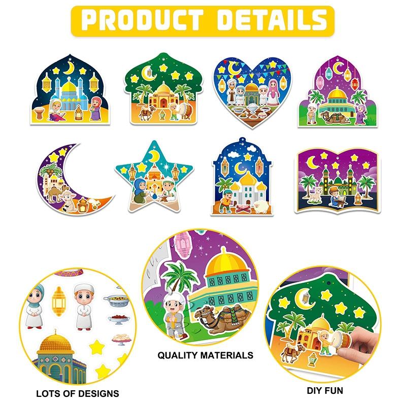 Ramadan Stickers Decorations 2026 Muslim Eid Moon Star Window Stickers Hanging Decor Al Fitr Party Decor Festival Party Supplies