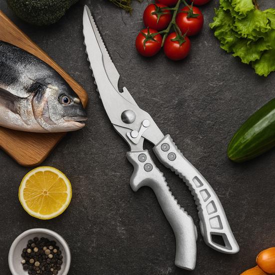 Прочные Кухонные Ножницы Ножницы для Птицы с Замком Безопасности Ножницы для Подготовки Пищи для Разрезания Костей Очистки Чешуи Рыбы Раскалывания Орехов