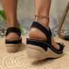 Модные женские босоножки на танкетке с пряжкой, летние однотонные босоножки с толстой подошвой, летние женские туфли с открытым носком и эластичной резинкой