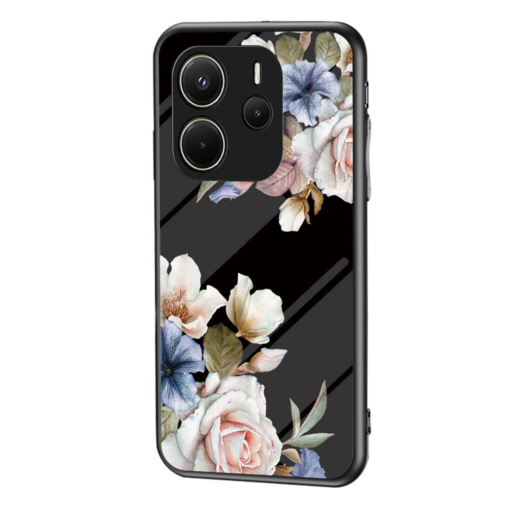Для Xiaomi Redmi Note 14 4G (163,25 мм) Чехол с цветочным узором из ТПУ+закаленного стекла, защитная накладка для телефона