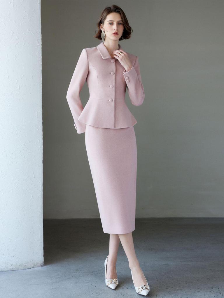 2024 Winter Pink Tweed Suit Set: Korean Drama Style Chic
