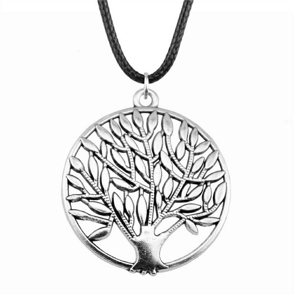 Антикварный кулон-ожерелье "Древо Жизни" Nature Boho Statement Jewelry 45см Кожаная цепочка