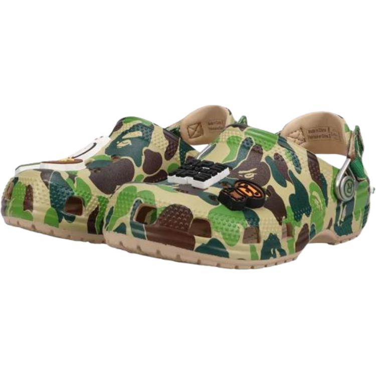 A BATHING APE x Crocs Classic Clog Противоскользящие Износостойкие Низкие Детские Сандалии Зеленые Детские