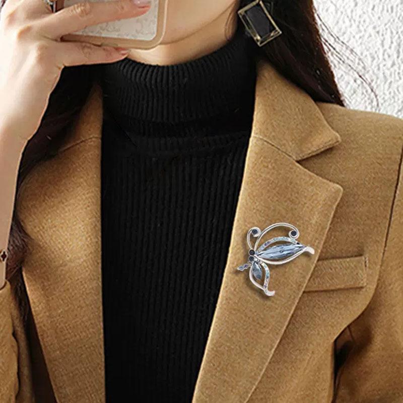 Retro Butterfly Crystal Brooch Women'S Ins Trendy Temperament Pin Anti-Light Buckle Suit High-End Corsage Personalized Accessories