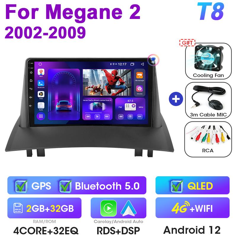 2 Din Android 12 автомобильное радио для Renault Megane 2 2002-2009 мультимедийный видеоплеер GPS 4G Carplay Auto Stereo RDS DSP головное устройство