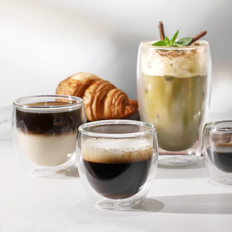 Креативная посуда для напитков 80мл/225мл/320мл Кружка для кофе из стекла с двойными стенками Современная стеклянная посуда Прозрачное стекло Классический стакан для виски