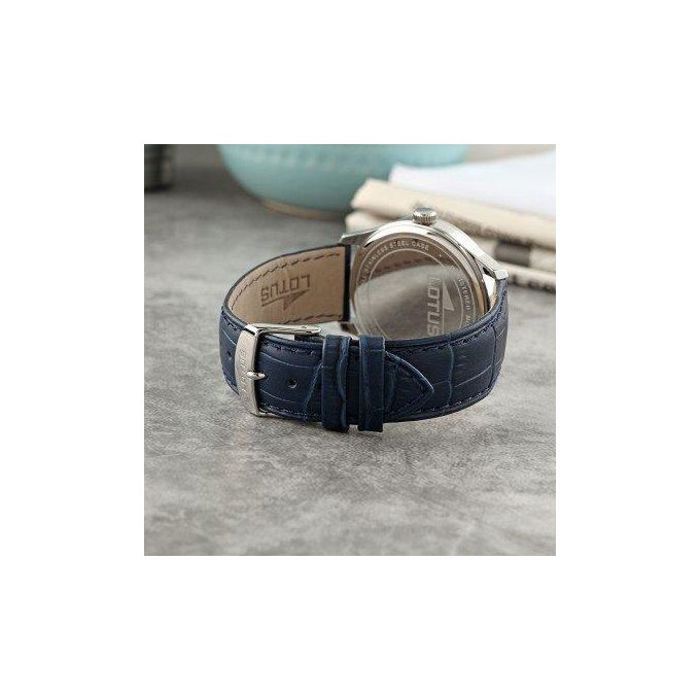 Montre classique - Lotus - Bleu - Cuir - 42 mm - Étanche 5 ATM