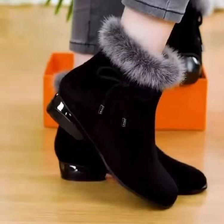 2025 осень и зима короткие ботинки женские толстый каблук бархатные теплые нескользящие хлопковые ботинки женские хлопковые туфли модные круглый носок низкий каблук ботинки Мартин