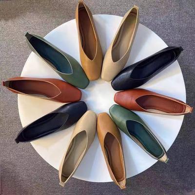 33-43 Большие размеры Мэри Джейн Кожа Ретро Мягкая Подошва Низкий Каблук Неглубокий Носок Плоские Туфли Рабочие Туфли 2.5см Одиночные Туфли