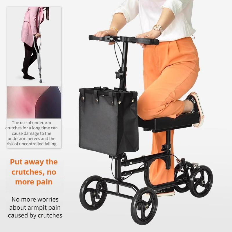 Elderly Four Wheel Knee Scooter Elderly Ankle Injuries Mobility Scooter Foldable Assistive Walking Cart