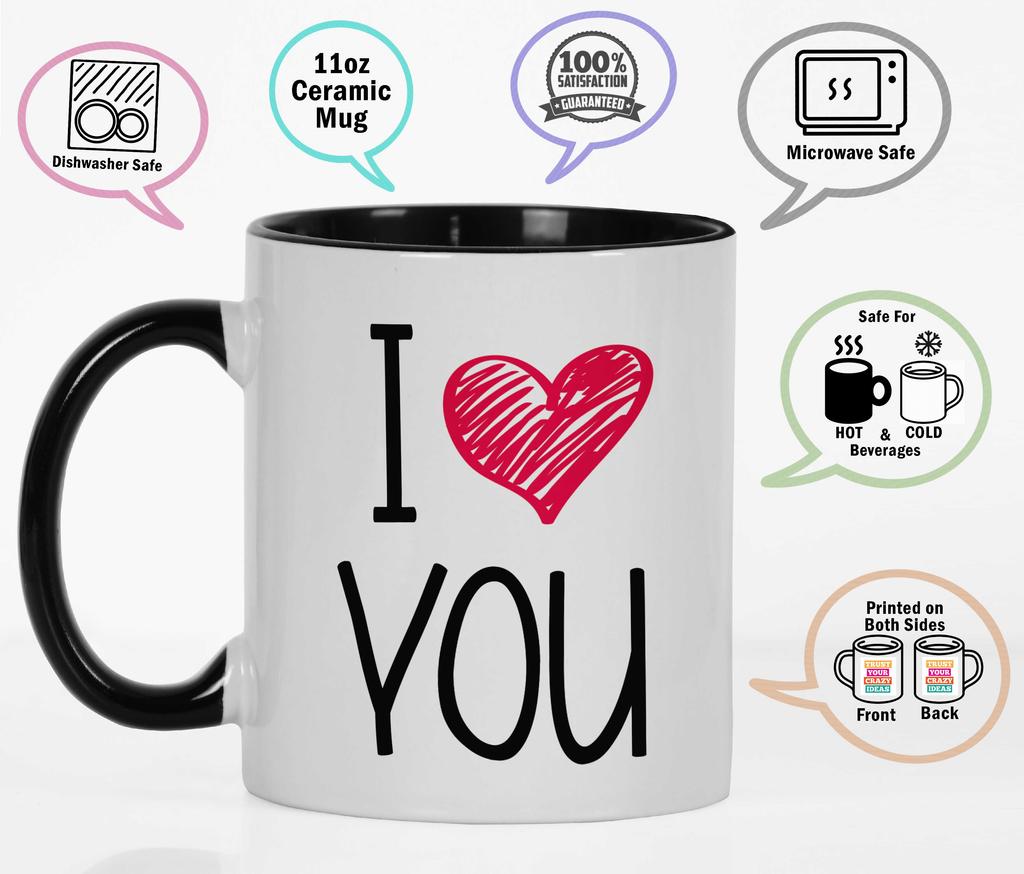 Inkdotpot Керамические кофейные кружки I Love You на 11 унций. Кофейные кружки отлично подходят для жениха, невесты, подарка на помолвку, холостяка и девичника.