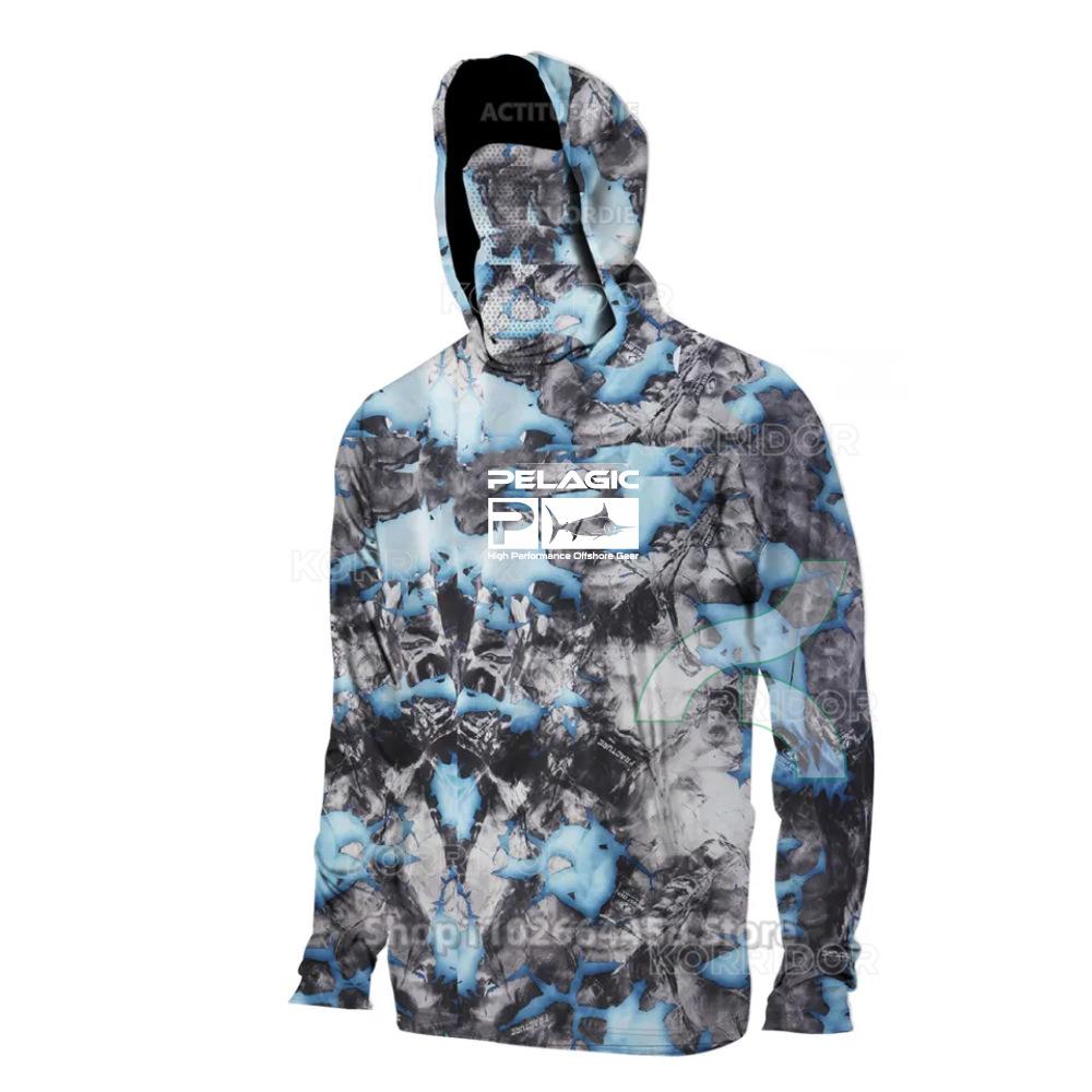 PELAGIC camouflage fishing suit for men and women long-sleeved mask hoodie sun protection breathable fishing suit can be