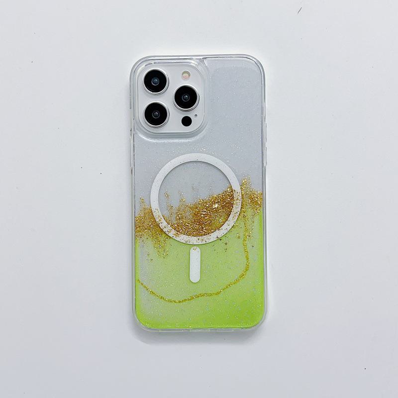 Чехол iPhone15ProMax/14pro/13/12 прозрачный TPU с клеем Quicksand Gold Foil на магнитной присоске