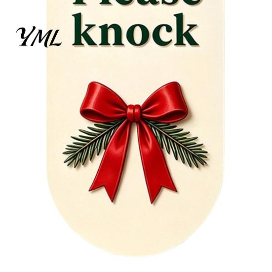 Christmas Room Decor Wooden Door Hanger, Santa Hat Bell Bow Hanging Sign Seasonal for Knob, Festive Holiday Home Front Entrance Wall