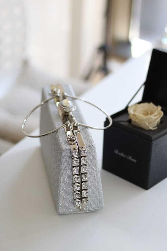 Women's Stylish and Useful Evening Dress Bag Women's Gold Stone Detailed Evening Dress Shoulder Bag with Holder