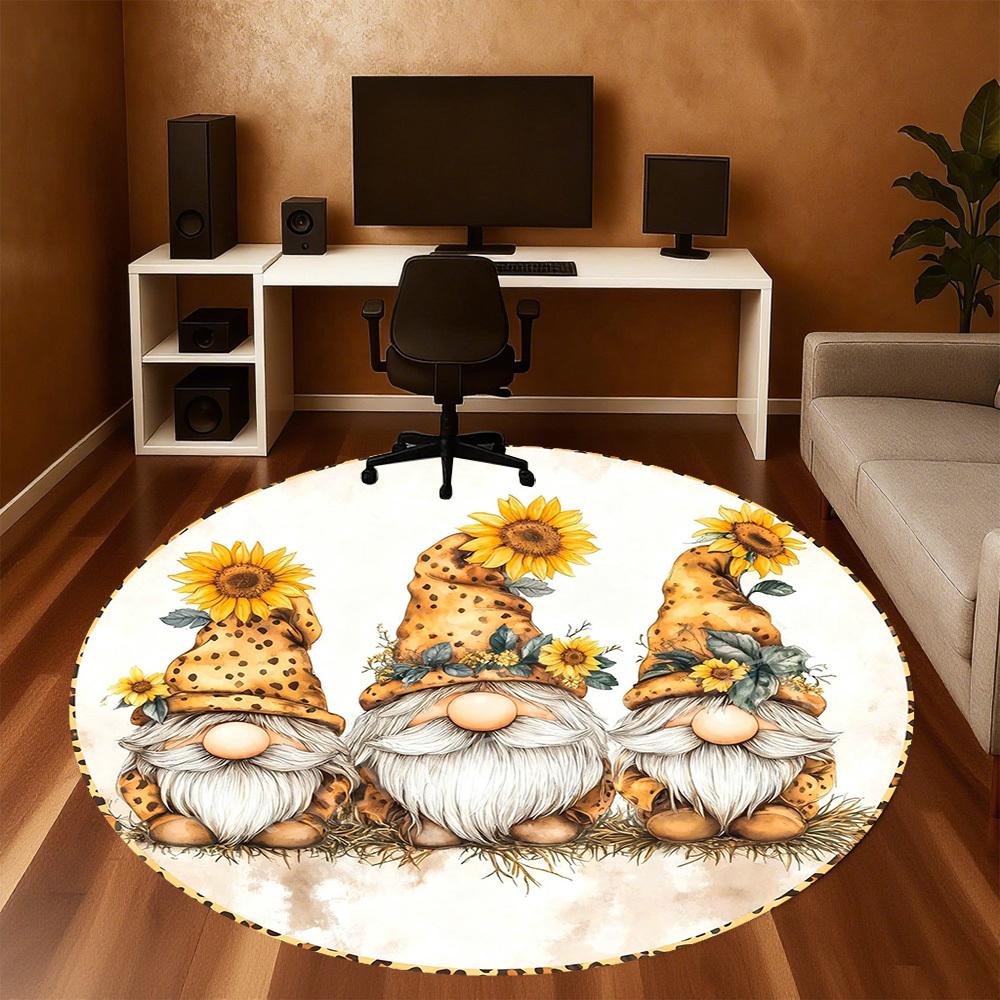 1PC sunflower gnome Office Round Area Rug, Under Office Chairs Bedroom Living Room Home Decor, Carpet for Office -1110123