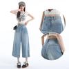 Retro High Waist Wide-leg Jeans for Women In Summer New Fashion Small Loose Meat Cover 8-point Straight Pants