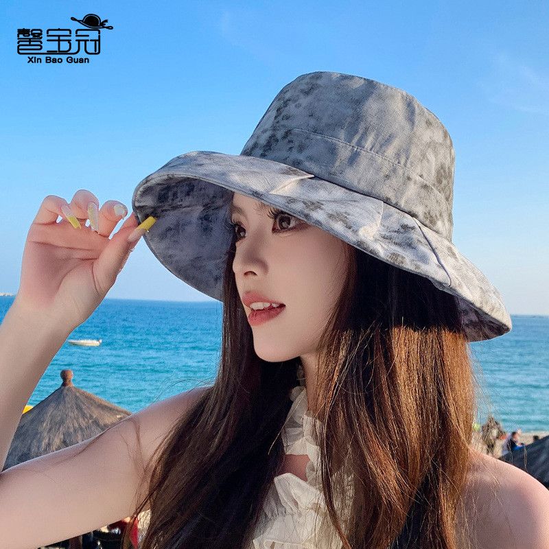 Big Brim Summer New Sunscreen Sun Hat Outdoor Travel Alpine Cap Female K-style Fashion Tie-Dyed Bucket Hat